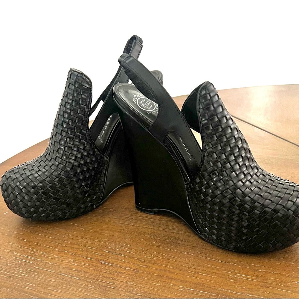 Jeffrey Campbell Havana Last Black Woven Leather Wedges